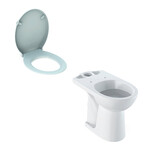 Stojąca miska WC Selnova Comfort do spłuczki nasadzanej, lejowa, B36 cm, H46 cm, T67 cm, podwyższona, odpływ poziomy Deska sedesowa WC antybakteryjna Selnova Comfort mocowanie od góry, zachodząca pokrywa, łazienka bez barier biała